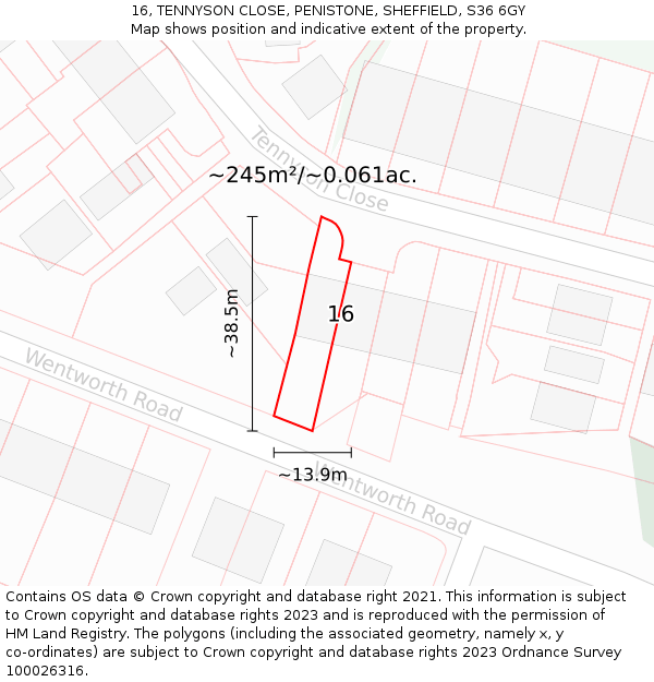 16, TENNYSON CLOSE, PENISTONE, SHEFFIELD, S36 6GY: Plot and title map