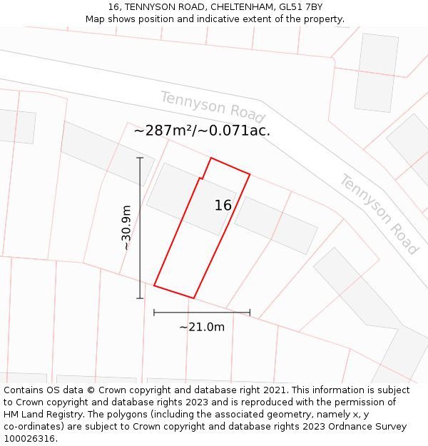 16, TENNYSON ROAD, CHELTENHAM, GL51 7BY: Plot and title map