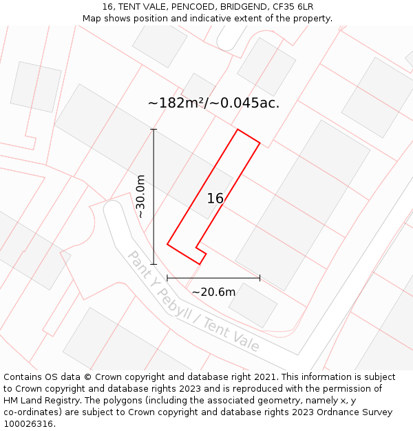 16, TENT VALE, PENCOED, BRIDGEND, CF35 6LR: Plot and title map