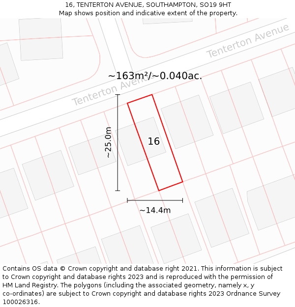 16, TENTERTON AVENUE, SOUTHAMPTON, SO19 9HT: Plot and title map