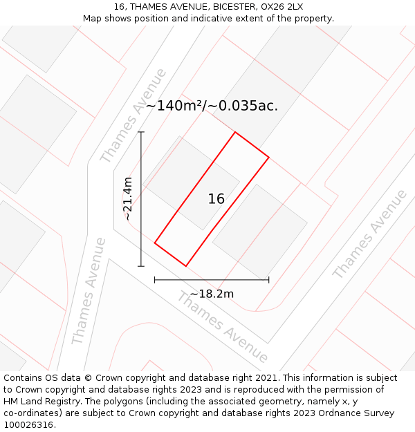 16, THAMES AVENUE, BICESTER, OX26 2LX: Plot and title map