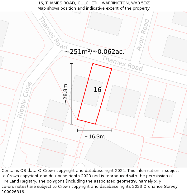 16, THAMES ROAD, CULCHETH, WARRINGTON, WA3 5DZ: Plot and title map