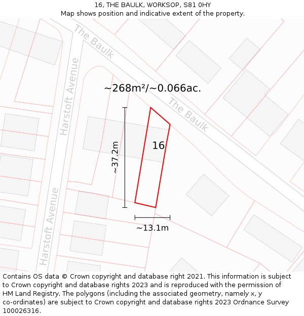 16, THE BAULK, WORKSOP, S81 0HY: Plot and title map