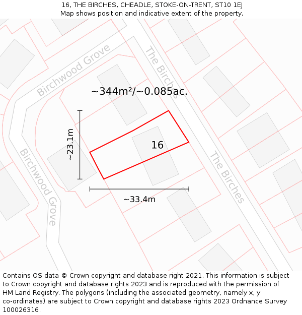 16, THE BIRCHES, CHEADLE, STOKE-ON-TRENT, ST10 1EJ: Plot and title map