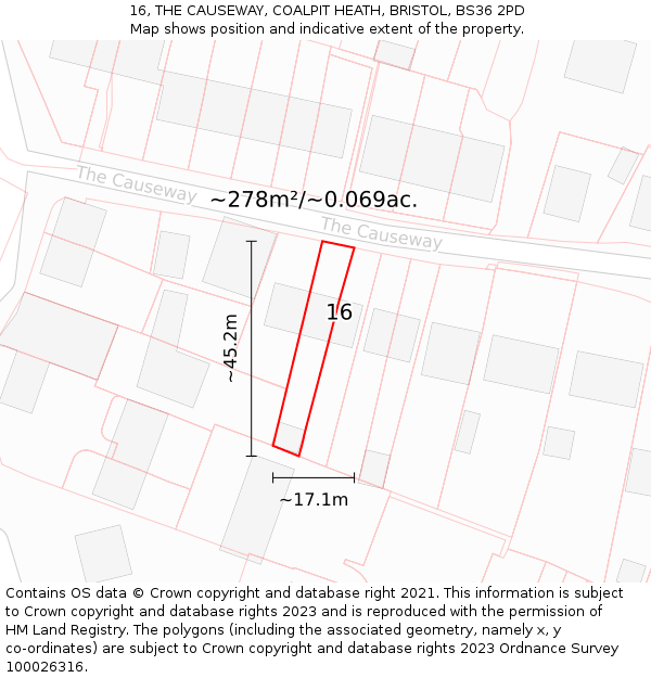 16, THE CAUSEWAY, COALPIT HEATH, BRISTOL, BS36 2PD: Plot and title map