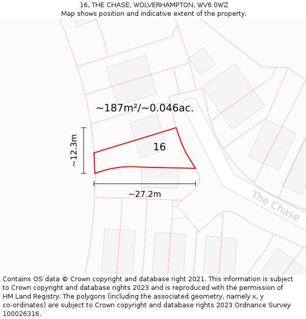 16, THE CHASE, WOLVERHAMPTON, WV6 0WZ: Plot and title map