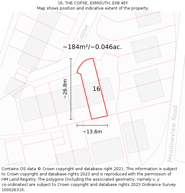 16, THE COPSE, EXMOUTH, EX8 4EY: Plot and title map