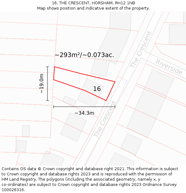 16, THE CRESCENT, HORSHAM, RH12 1NB: Plot and title map