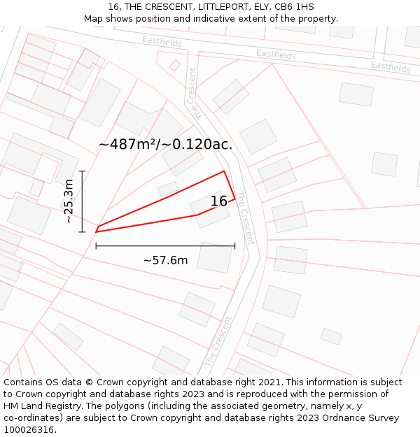 16, THE CRESCENT, LITTLEPORT, ELY, CB6 1HS: Plot and title map