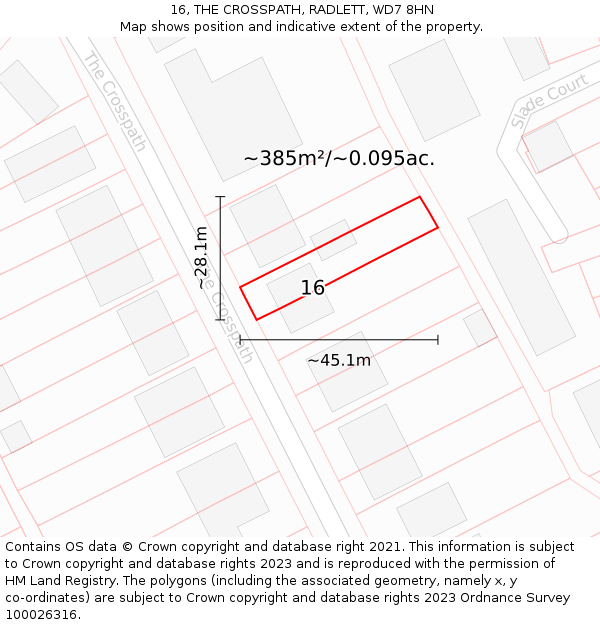 16, THE CROSSPATH, RADLETT, WD7 8HN: Plot and title map