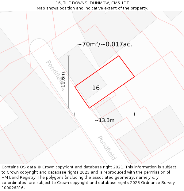 16, THE DOWNS, DUNMOW, CM6 1DT: Plot and title map