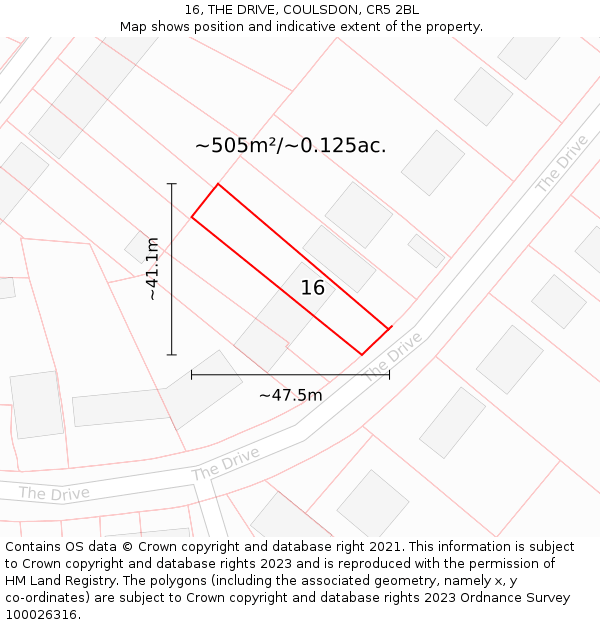 16, THE DRIVE, COULSDON, CR5 2BL: Plot and title map