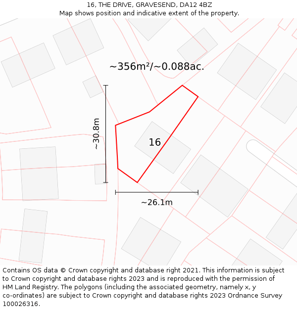 16, THE DRIVE, GRAVESEND, DA12 4BZ: Plot and title map