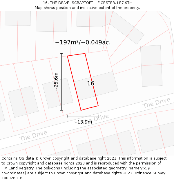 16, THE DRIVE, SCRAPTOFT, LEICESTER, LE7 9TH: Plot and title map