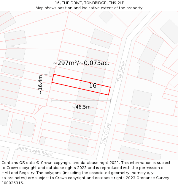16, THE DRIVE, TONBRIDGE, TN9 2LP: Plot and title map