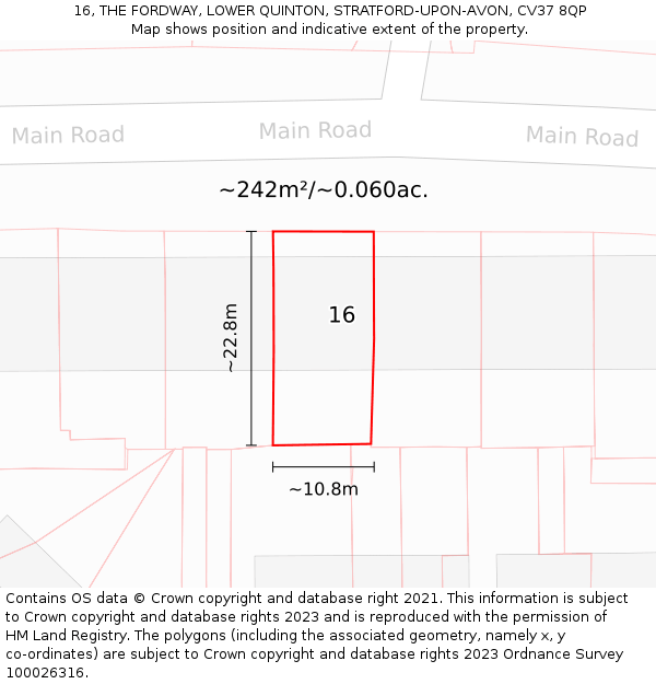 16, THE FORDWAY, LOWER QUINTON, STRATFORD-UPON-AVON, CV37 8QP: Plot and title map