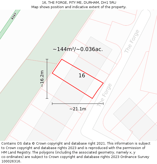 16, THE FORGE, PITY ME, DURHAM, DH1 5RU: Plot and title map