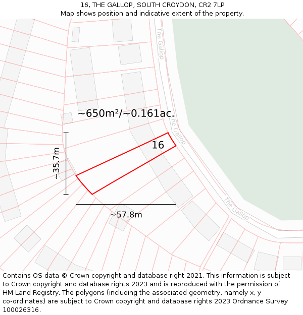 16, THE GALLOP, SOUTH CROYDON, CR2 7LP: Plot and title map