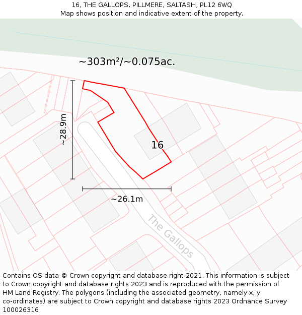 16, THE GALLOPS, PILLMERE, SALTASH, PL12 6WQ: Plot and title map