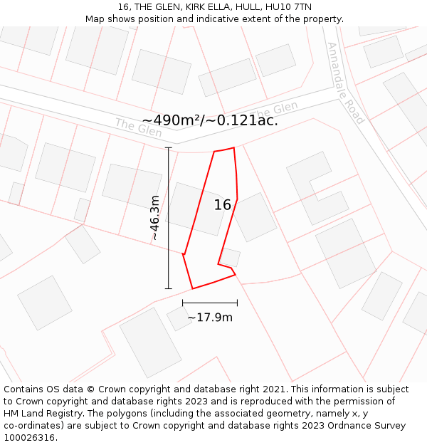 16, THE GLEN, KIRK ELLA, HULL, HU10 7TN: Plot and title map