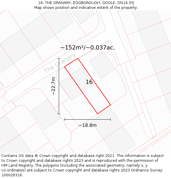 16, THE GRANARY, EGGBOROUGH, GOOLE, DN14 0YJ: Plot and title map