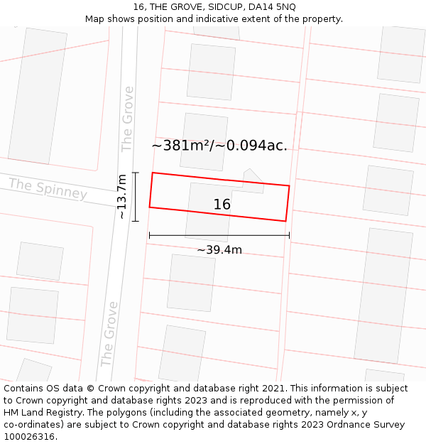 16, THE GROVE, SIDCUP, DA14 5NQ: Plot and title map