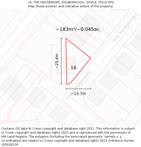 16, THE HEDGEROWS, EGGBOROUGH, GOOLE, DN14 0PQ: Plot and title map