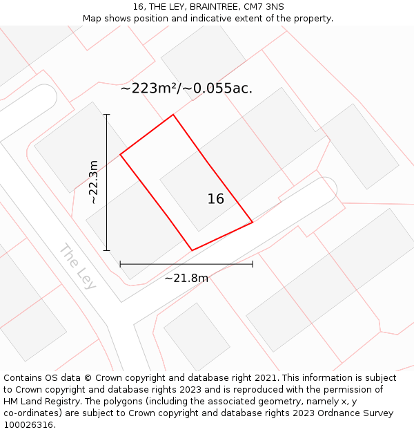 16, THE LEY, BRAINTREE, CM7 3NS: Plot and title map