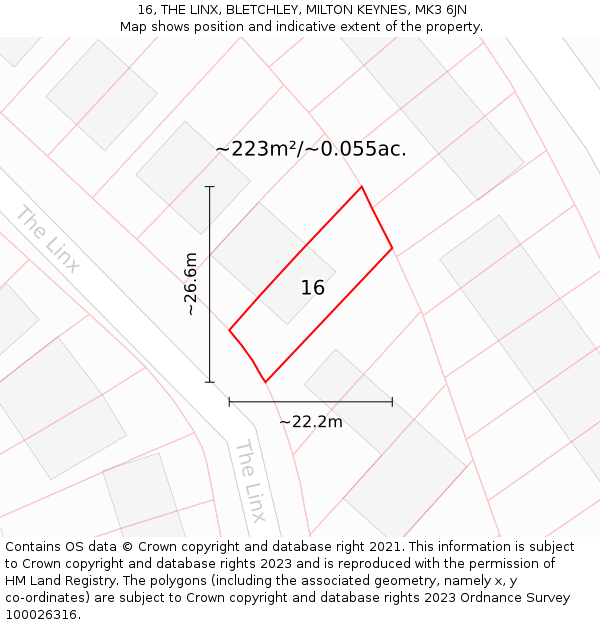 16, THE LINX, BLETCHLEY, MILTON KEYNES, MK3 6JN: Plot and title map