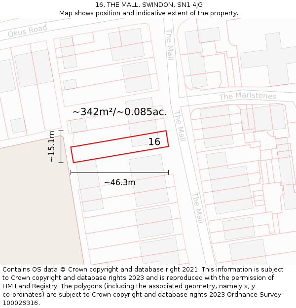 16, THE MALL, SWINDON, SN1 4JG: Plot and title map
