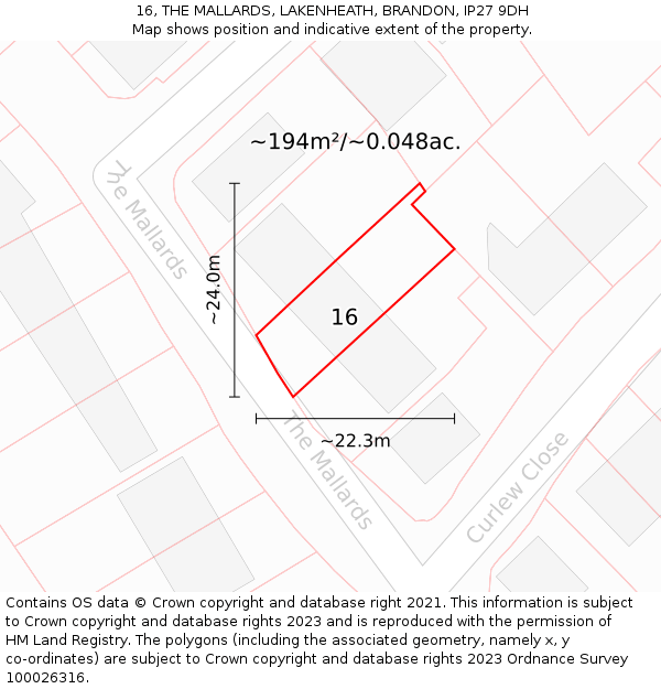 16, THE MALLARDS, LAKENHEATH, BRANDON, IP27 9DH: Plot and title map