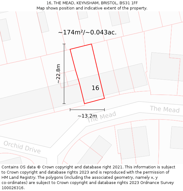 16, THE MEAD, KEYNSHAM, BRISTOL, BS31 1FF: Plot and title map