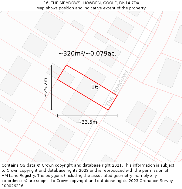 16, THE MEADOWS, HOWDEN, GOOLE, DN14 7DX: Plot and title map