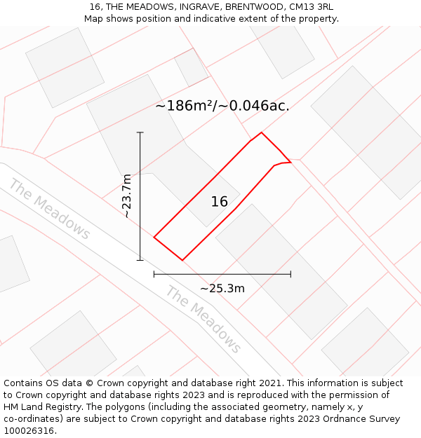 16, THE MEADOWS, INGRAVE, BRENTWOOD, CM13 3RL: Plot and title map