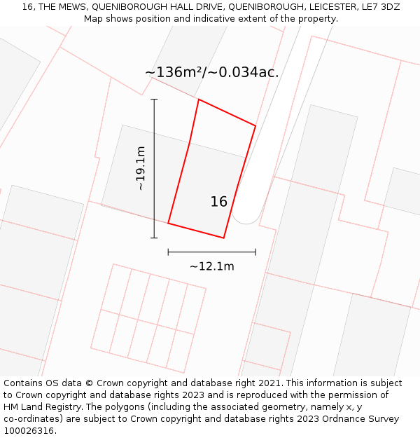 16, THE MEWS, QUENIBOROUGH HALL DRIVE, QUENIBOROUGH, LEICESTER, LE7 3DZ: Plot and title map