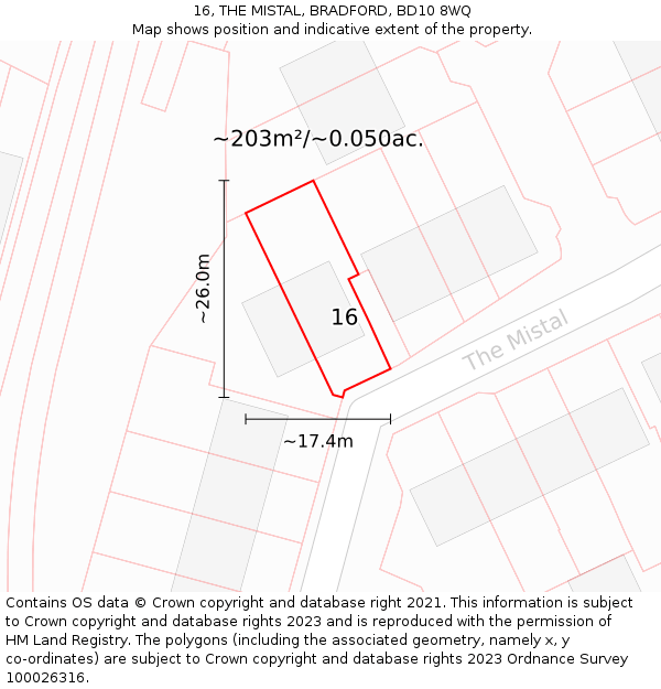 16, THE MISTAL, BRADFORD, BD10 8WQ: Plot and title map