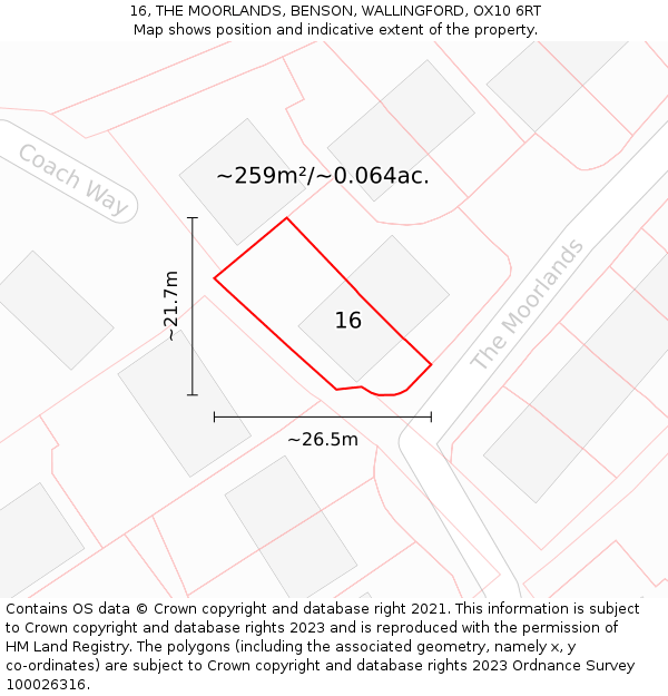 16, THE MOORLANDS, BENSON, WALLINGFORD, OX10 6RT: Plot and title map