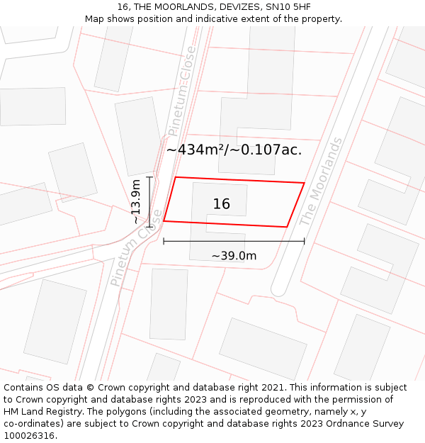 16, THE MOORLANDS, DEVIZES, SN10 5HF: Plot and title map