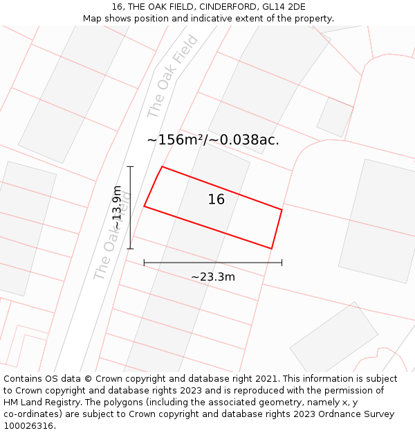 16, THE OAK FIELD, CINDERFORD, GL14 2DE: Plot and title map