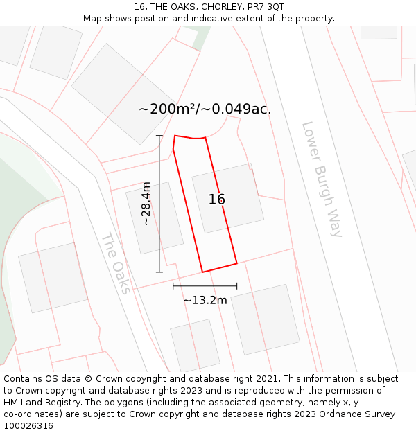 16, THE OAKS, CHORLEY, PR7 3QT: Plot and title map