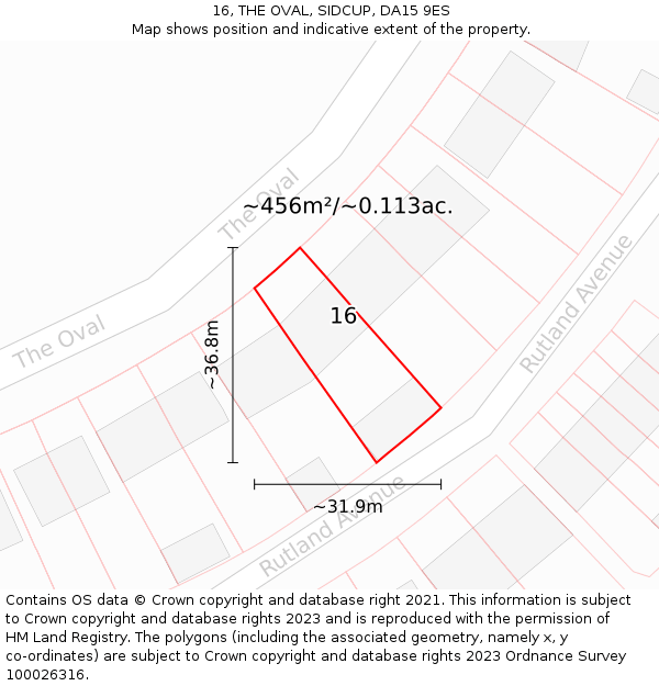 16, THE OVAL, SIDCUP, DA15 9ES: Plot and title map