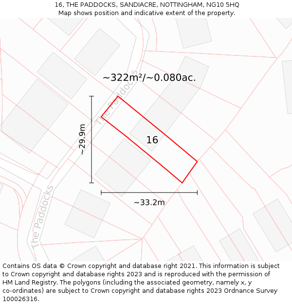 16, THE PADDOCKS, SANDIACRE, NOTTINGHAM, NG10 5HQ: Plot and title map
