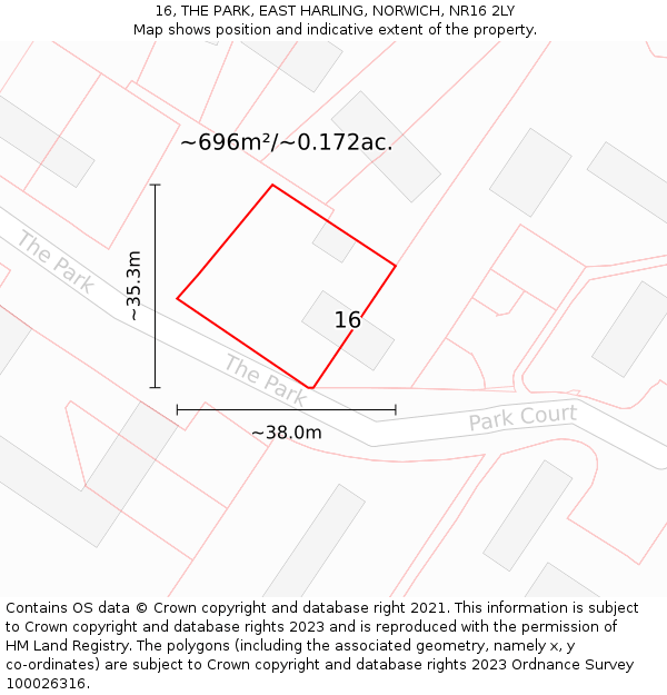 16, THE PARK, EAST HARLING, NORWICH, NR16 2LY: Plot and title map
