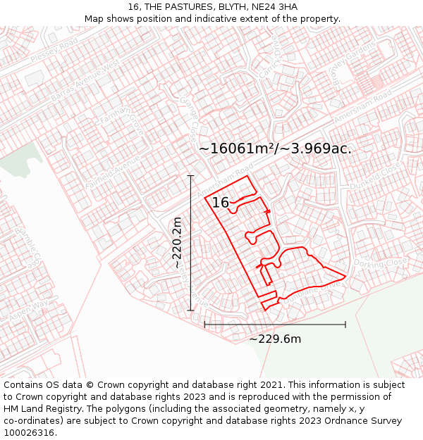 16, THE PASTURES, BLYTH, NE24 3HA: Plot and title map