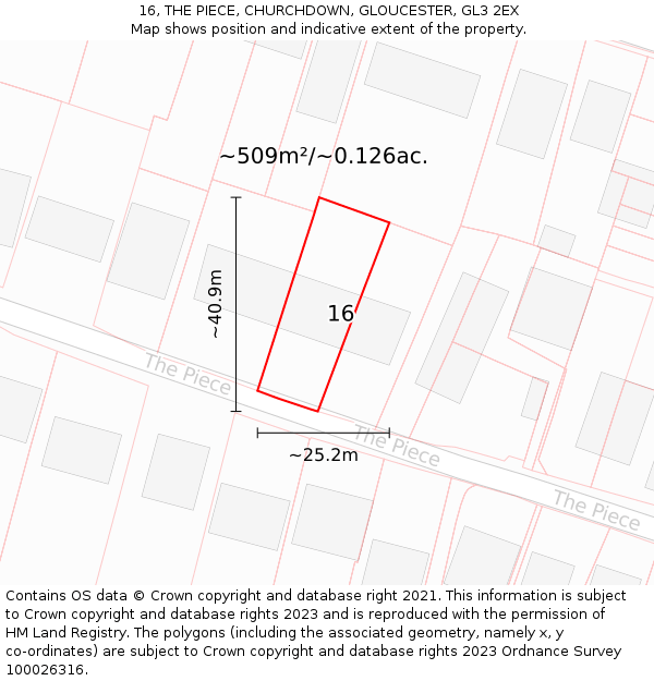 16, THE PIECE, CHURCHDOWN, GLOUCESTER, GL3 2EX: Plot and title map