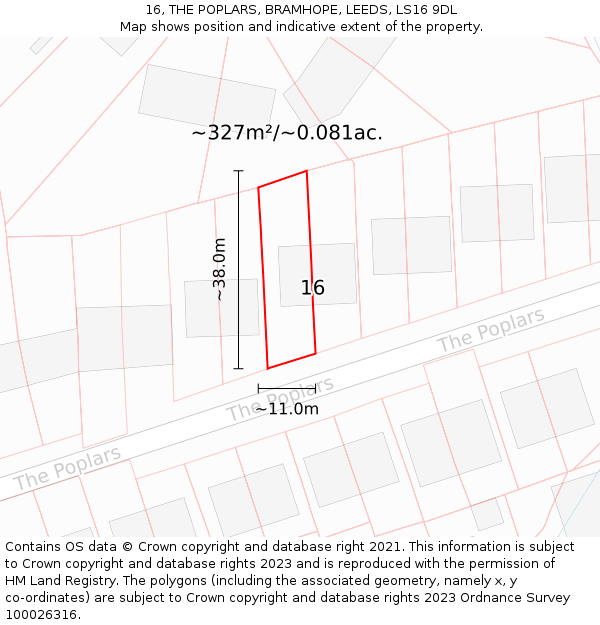 16, THE POPLARS, BRAMHOPE, LEEDS, LS16 9DL: Plot and title map
