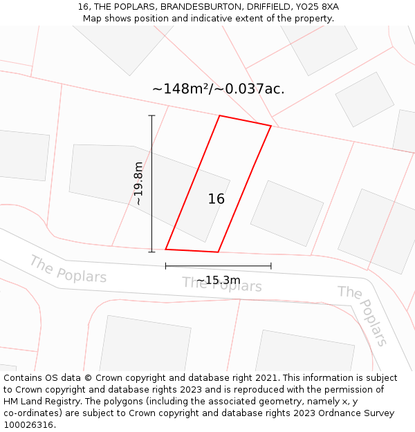 16, THE POPLARS, BRANDESBURTON, DRIFFIELD, YO25 8XA: Plot and title map