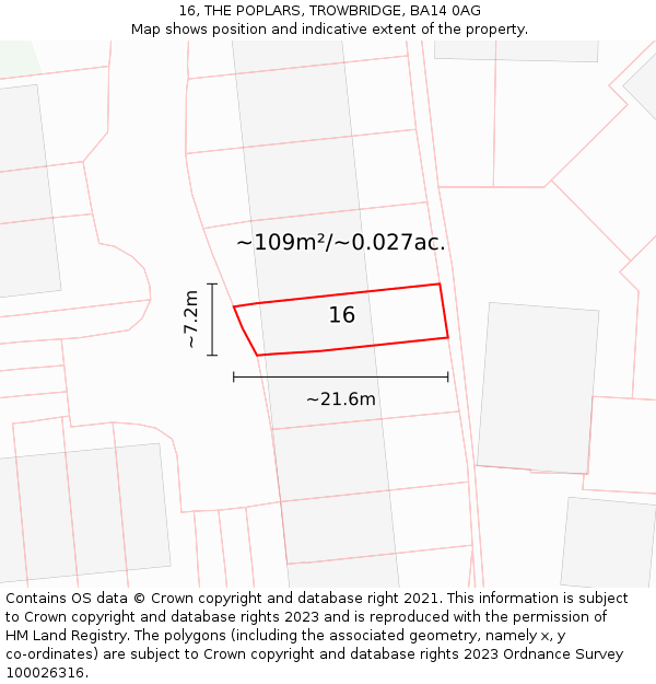 16, THE POPLARS, TROWBRIDGE, BA14 0AG: Plot and title map