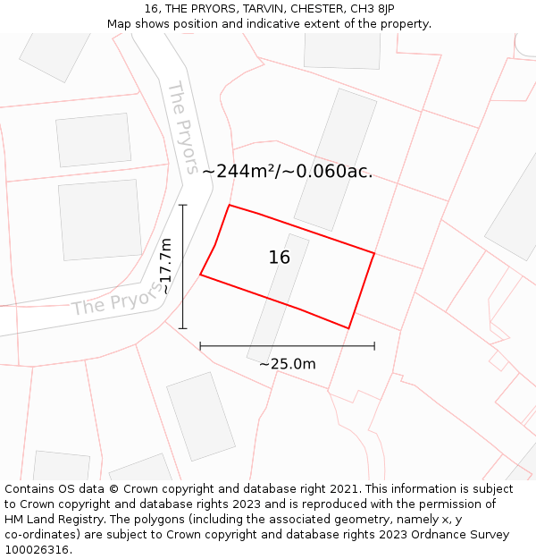 16, THE PRYORS, TARVIN, CHESTER, CH3 8JP: Plot and title map