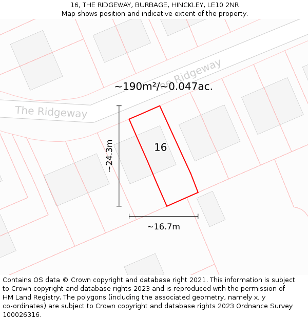 16, THE RIDGEWAY, BURBAGE, HINCKLEY, LE10 2NR: Plot and title map